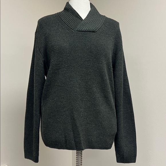 Rodd & Gun wool shawl collar academia elbow patch knit gray pullover sweater L - Picture 4 of 8